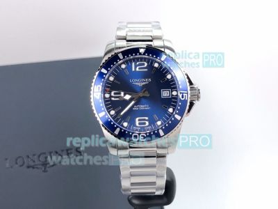 Copy Longines Hydro Conquest Blue Quarter Arabic Dial Blue Ceramic Rubber Strap 44MM